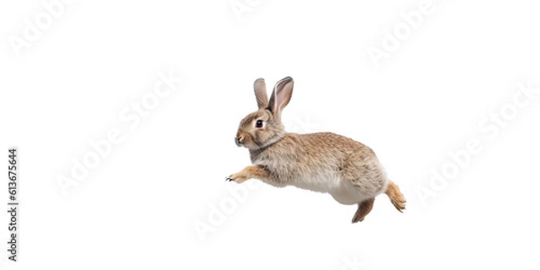 Obraz a spring-themed illustration featuring adorable isolated bunnies and rabbits running, jumping, and bouncing all set on a transparent background and provided in PNG. Generative AI