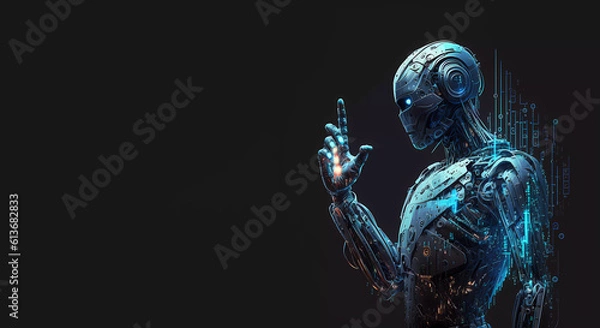 Fototapeta Cyber ​​robot. digital world robot android on dark background. Banner. illustration. created by AI