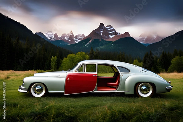 Obraz car in the mountains  created using AI Generative Technology