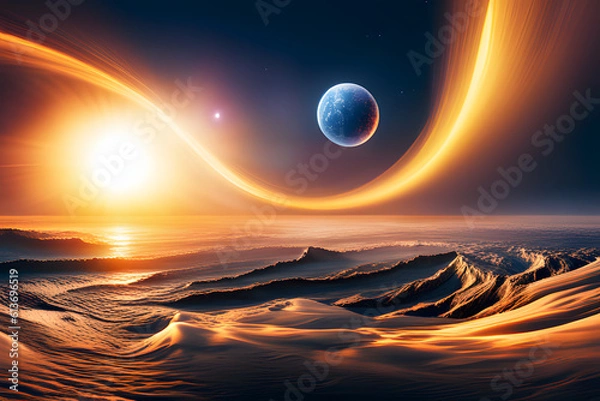 Fototapeta sunrise over the sea created using AI Generative Technology