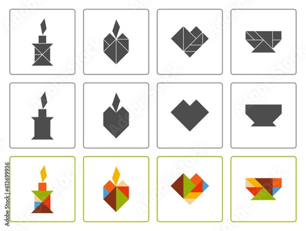 Fototapeta Tangram puzzle for kids. Set of tangram shapes.