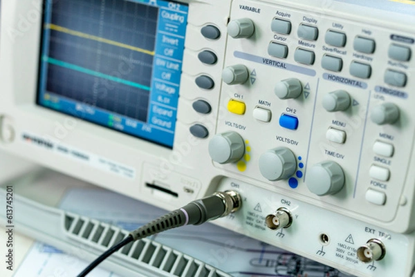 Fototapeta Dijital oscilloscope Background color screen close up