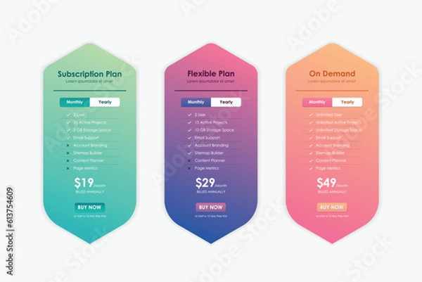 Fototapeta Price Comparison Table, Pricing table template for website, applications, and business, subscription plans