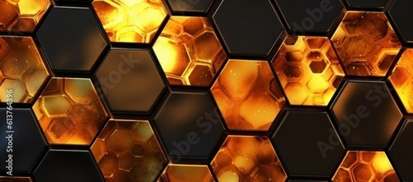 Obraz 3d rendering of abstract futuristic background. Golden and black hexagons.