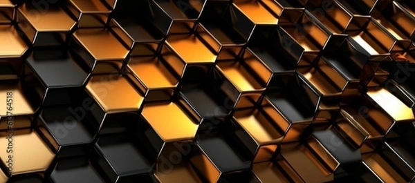 Fototapeta 3d rendering of abstract metallic background with black and golden hexagons