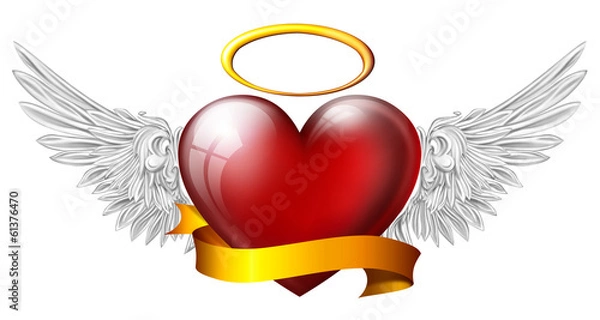 Obraz heart with angel wings with sash, isolated on white background