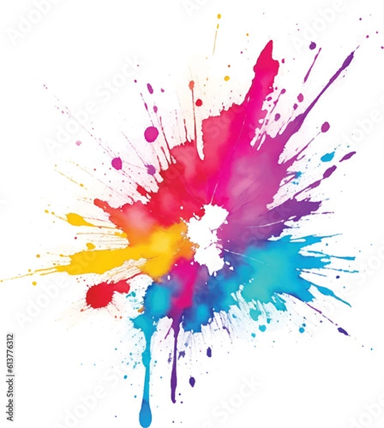 Fototapeta colorful ink splashes, Bright colorful watercolor splash splatter stain brush, Bright colorful watercolor splash splatter stain brush, Color powder splash for Holi gulal, Colorful Paint, Ink Splashes.