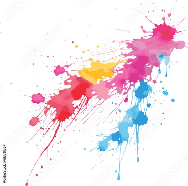 Fototapeta colorful paint splashes, Bright colorful watercolor splash splatter stain brush strokes on white background. Modern vibrant aquarelle spot. Rainbow trendy isolated design on white. Element. Vector .