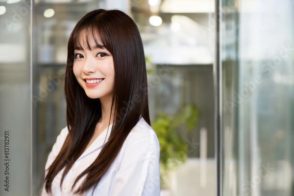 Obraz 笑顔で仕事をするOL・日本人の女性社員(美人モデル)