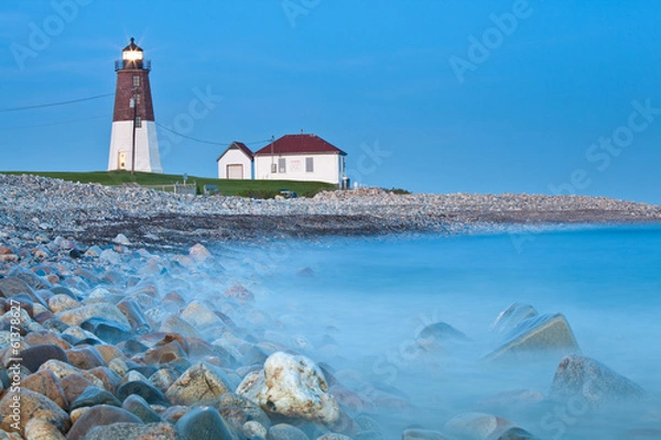 Obraz Latarnia morska Point Judith. Słynna latarnia morska na Rhode Island o zmierzchu
