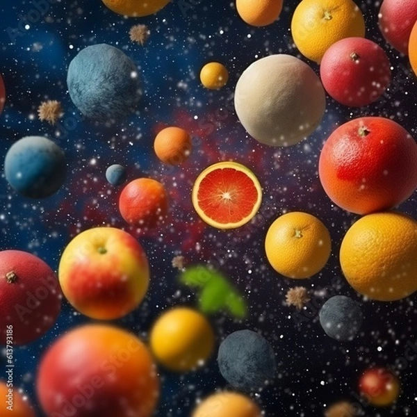Fototapeta Space or planets universe cosmic abstract background. Abstract fruit background. Creative space. Summer food concept.