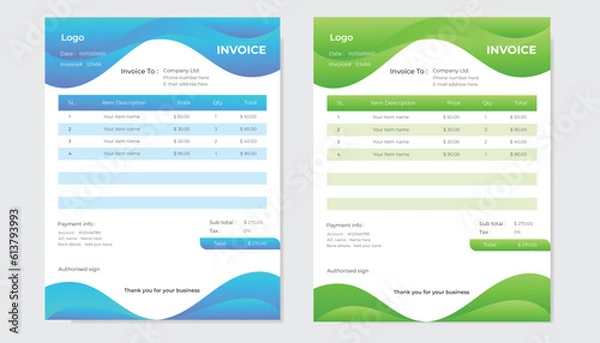 Fototapeta Simple and modern corporate business invoice design template .