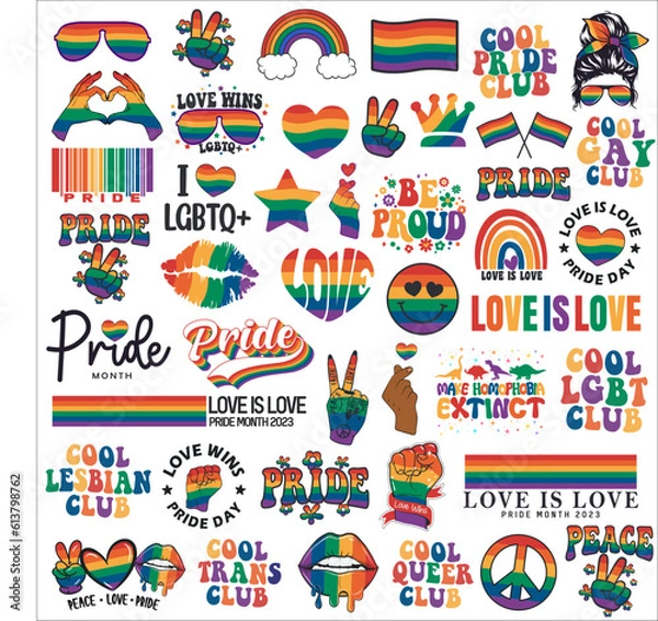 Obraz lgbtq, love, pride and rainbow vector set