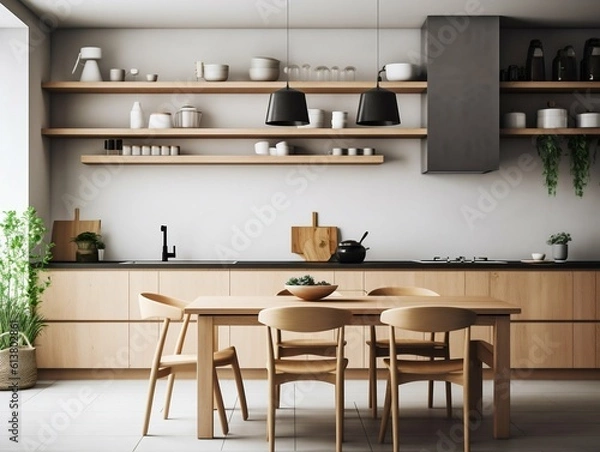 Fototapeta Minimalist Kitchen with Clean Countertops. Generative ai