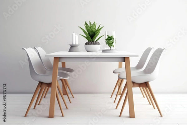 Fototapeta Dining Table Scandinavian Style On White Background. Generative AI