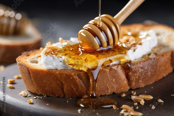 Fototapeta Close-up of a delicious toast with yogurt and honey