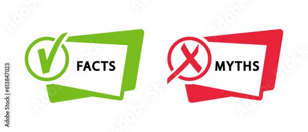 Obraz Facts vs myths. Myths facts badges. True or false facts banners. Vector illustration.