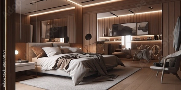 Fototapeta AI Generated. AI Generative. architecture decoration desing of living room bedroom. Appartment house hotel minimal style. Graphic Art