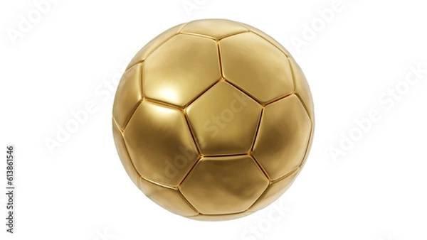 Obraz golden soccer ball isolated on white, 3d rendering of football PNG transparent
