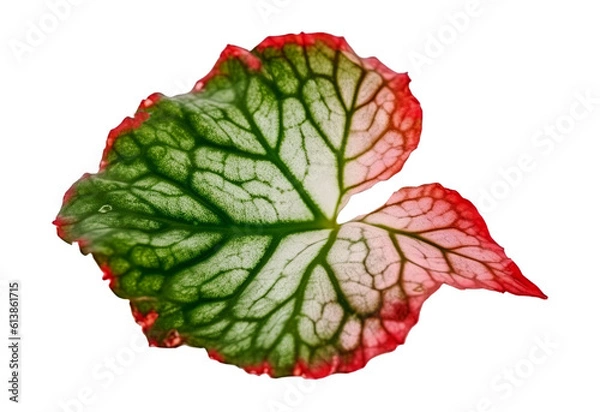 Fototapeta Red begonia leaf on white background. Generative AI.