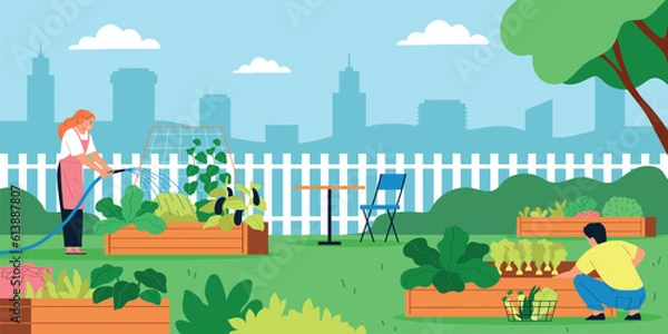 Fototapeta Community Garden Flat Composition