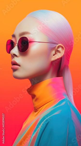 Fototapeta An illustration of a fashion portrait  combined with abstract art., AI Generated