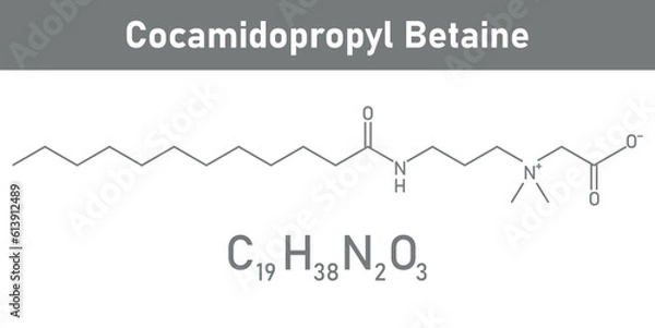 Fototapeta Chemical structure of Cocamidopropyl Betaine (C19H38N2O3). Chemical resources for teachers and students. Vector illustration.