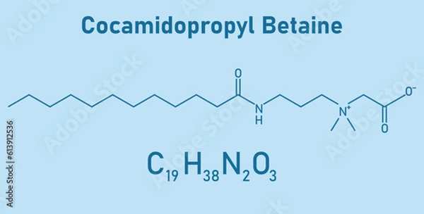 Fototapeta Chemical structure of Cocamidopropyl Betaine (C19H38N2O3). Chemical resources for teachers and students. Vector illustration.