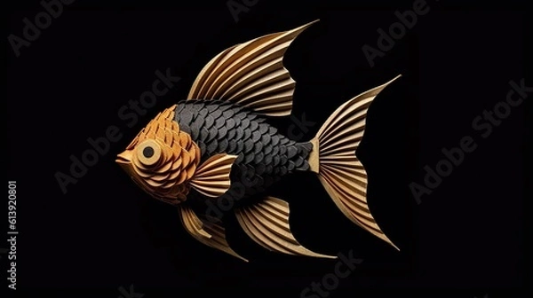 Fototapeta black fish made of paper, generative AI