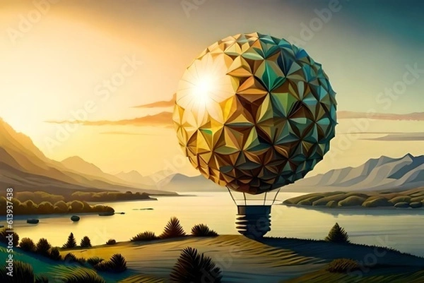 Obraz abstract texture light bulb in the middle of a desert. Generative AI