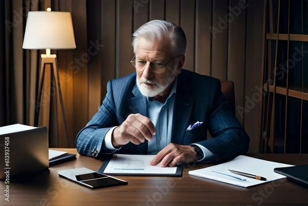 Obraz middle-aged buisness person working on graphic documents 06. Generative AI