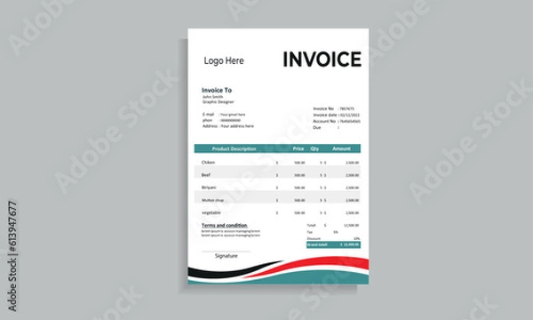 Obraz modern red-black vector invoice template design