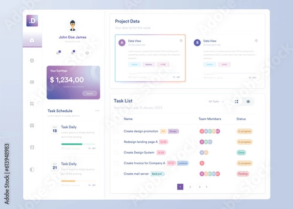 Fototapeta Infographic dashboard. UI design with graphs, charts and diagrams. Web interface template for business presentation.	
