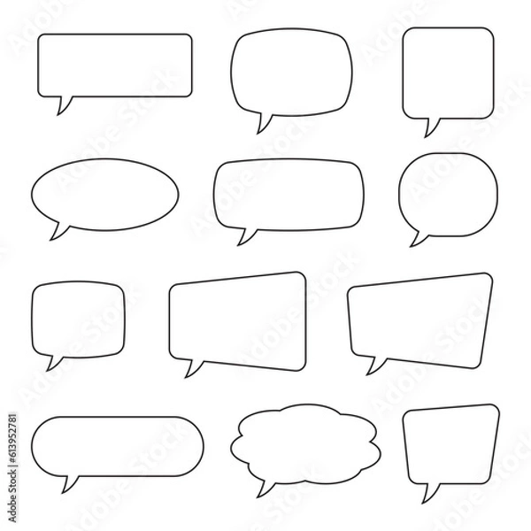 Fototapeta Speech Bubbles Set of Outlined Circle Distorted Rectangle and Square Blank Trendy Shapes, Black Elements on White Background, Vector Flat Graphic Design