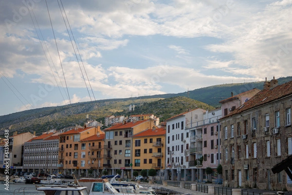 Fototapeta A beautiful view of the sea coast with boats, a place for summer vacation. Adriatic Sea.