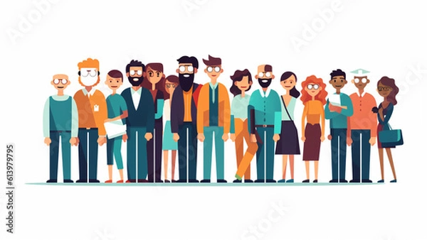Fototapeta Diverse peoples, group of people, flat vector. Generative AI.