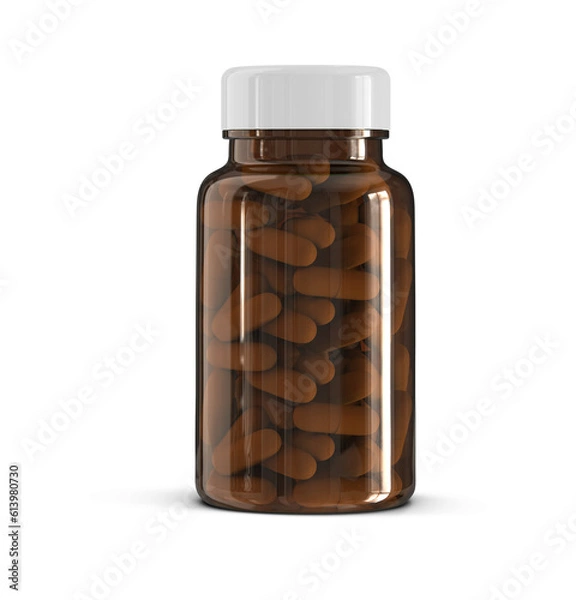 Fototapeta Amber Clear Plastic Supplement Bottles With Capsules 3D Rendering