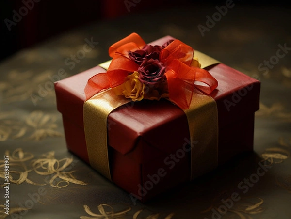 Obraz red gift box with golden ribbon