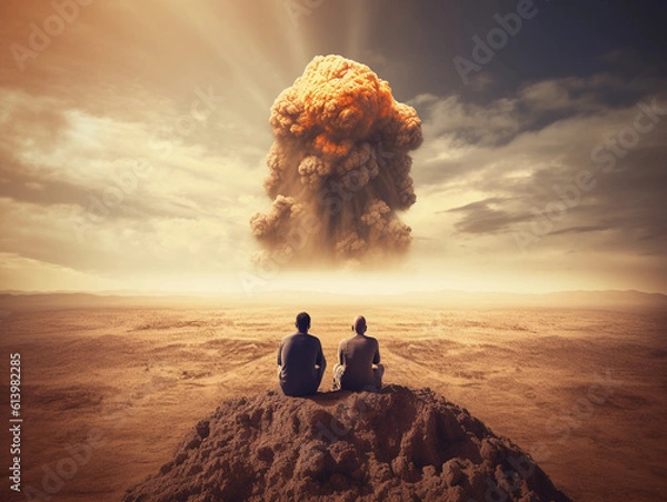 Obraz two persons watching a steamcloud explosion