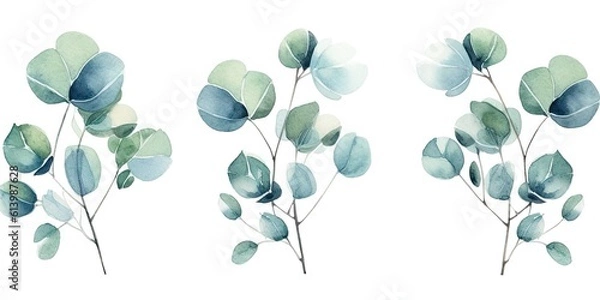 Fototapeta watercolor_eucalyptus_set