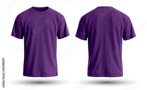 Fototapeta plain purple t-shirt mockup template, with views, front and back, isolated on transparent background, generative ai