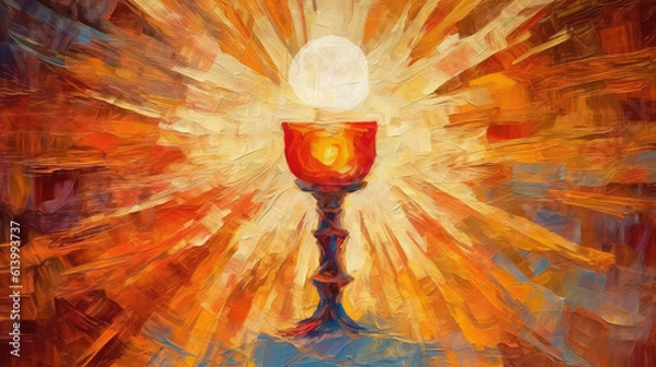 Obraz Eucharist. Christian background. Painting illustration, generative ai.