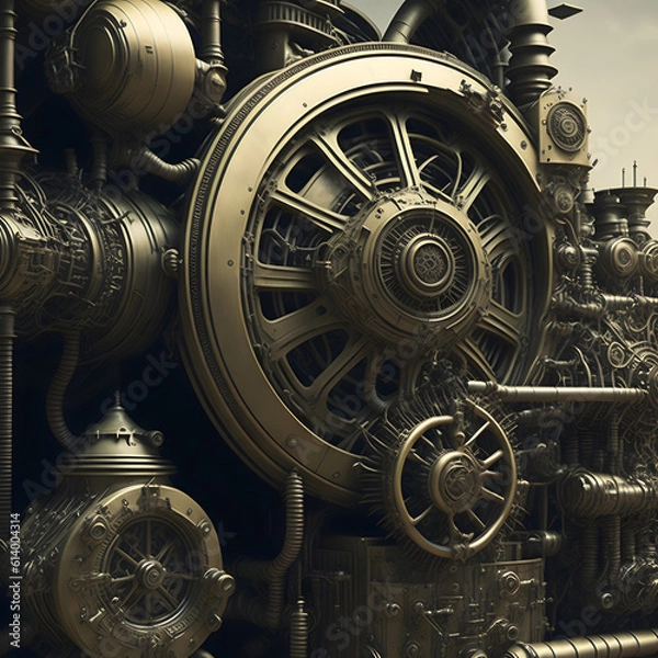 Fototapeta Cyberpunk steam engine. AI generated