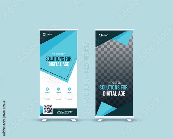 Fototapeta Modern agency stands roll up banner design stands template layout for exhibition with 2 part. editable roll-up banner vector template