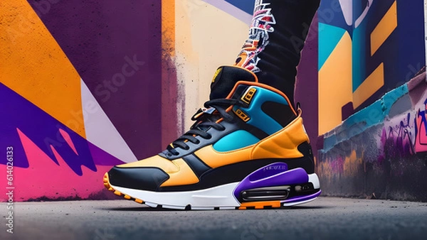 Fototapeta A visually striking image that celebrates the iconic allure of sneakers and captures the spirit of urban street style. Created with Generative AI Techonology