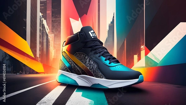 Fototapeta A visually striking image that celebrates the iconic allure of sneakers and captures the spirit of urban street style. Created with Generative AI Techonology