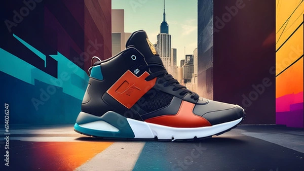 Fototapeta A visually striking image that celebrates the iconic allure of sneakers and captures the spirit of urban street style. Created with Generative AI Techonology