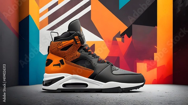 Fototapeta A visually striking image that celebrates the iconic allure of sneakers and captures the spirit of urban street style. Created with Generative AI Techonology