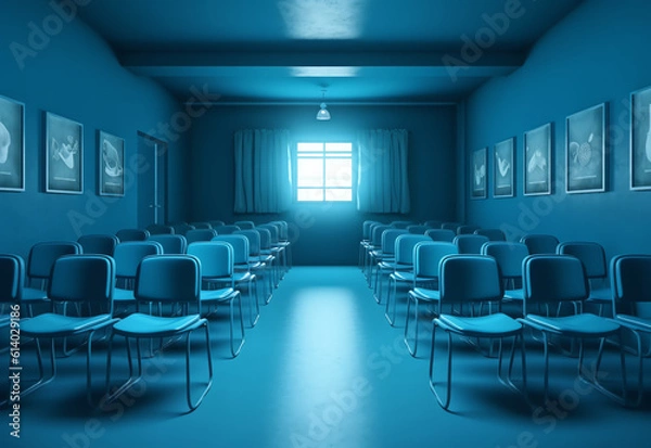 Fototapeta Generative AI 7 chairs in the hall of psychology