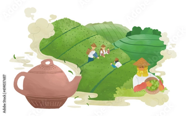 Obraz Tea farmers working in tea field